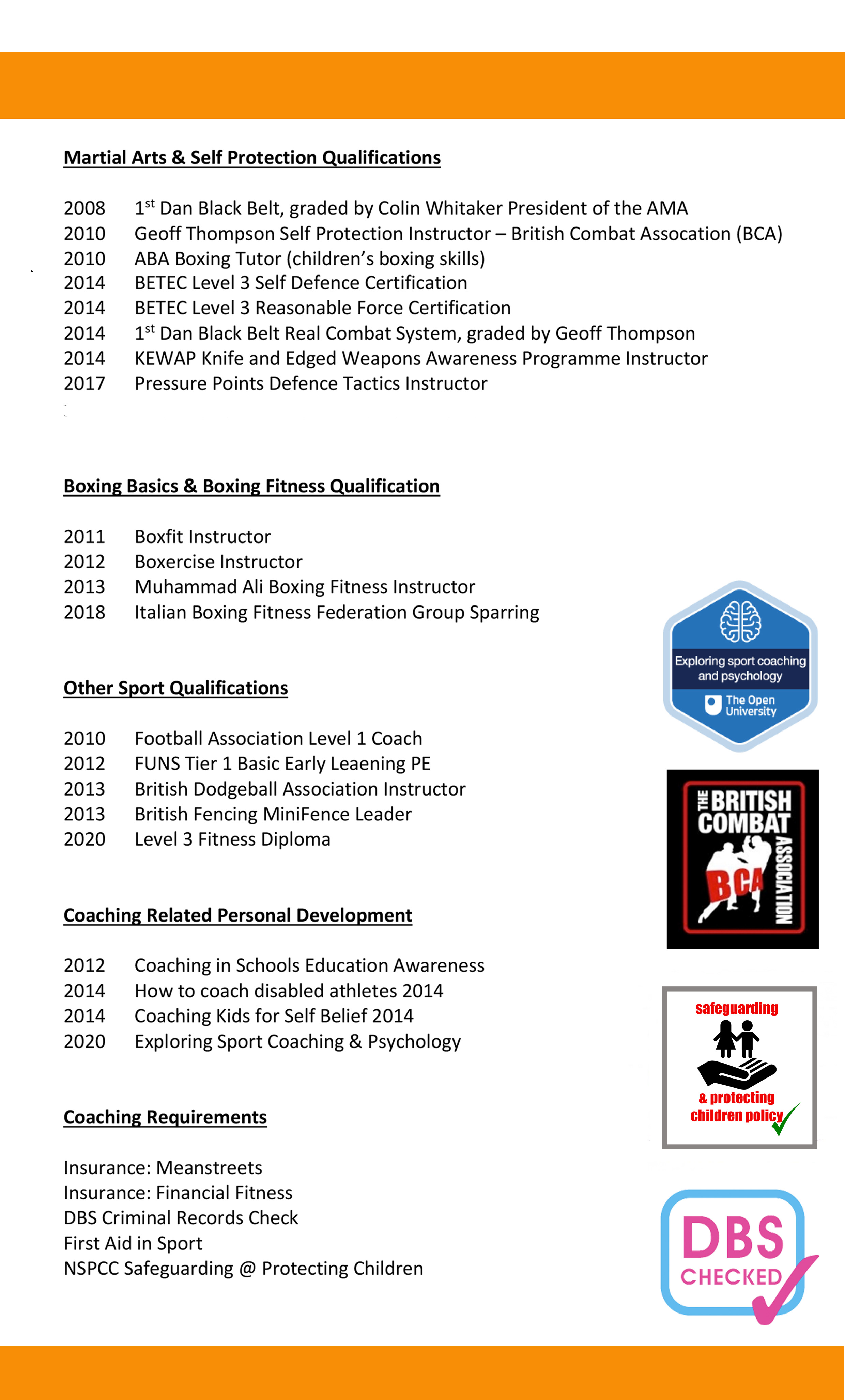 Coaching Qualifications